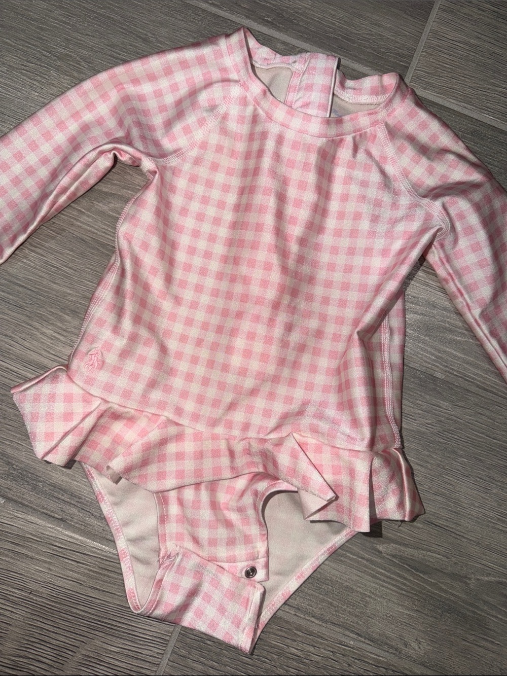 Pink girls Gingham Long-Sleeve One-Piece Swimsuit Ralph Lauren
